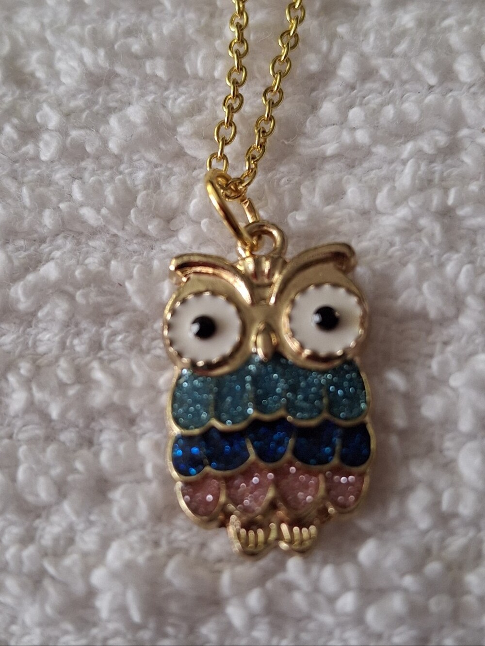 Gold-Tone Multicolor Glitter Owl Pendant With 18" Necklace